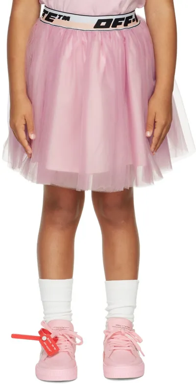 Off-white Kids Pink Tulle Skirt With Logo Band In Pink Black