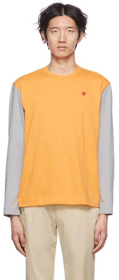 Comme Des Garçons Play Long Sleeve Small Heart Logo T-shirt In Yellow