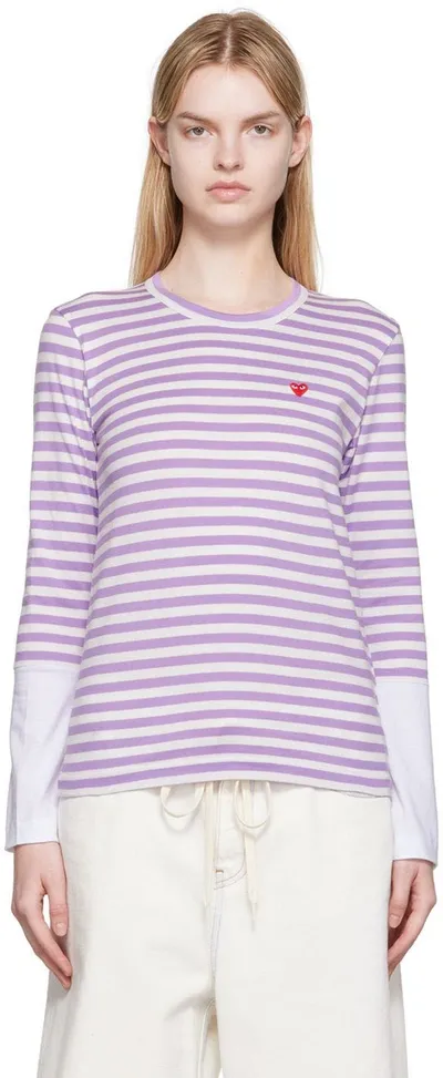 Comme Des Garçons Play White & Purple Small Heart Patch Long Sleeve T-shirt