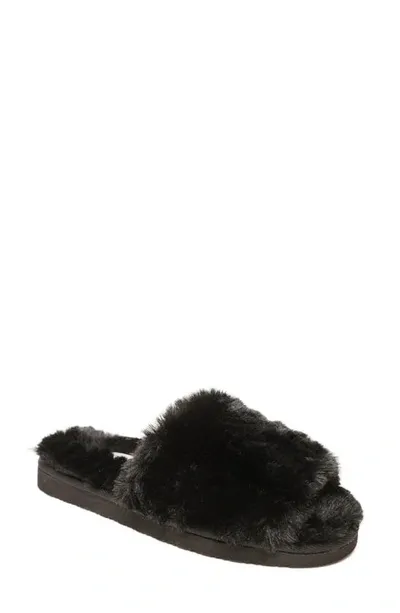 Minnetonka Eileen Faux Fur Slide Slipper In Black