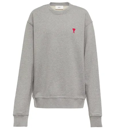 Ami Alexandre Mattiussi Ami-de-coeur Logo Cotton Sweatshirt In Heather Grey