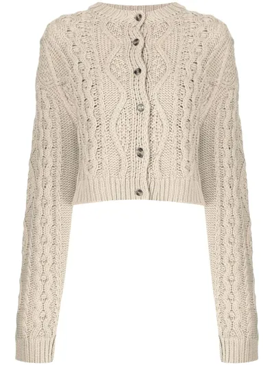 Rokh Cable-knit Bralette And Cardigan Set In Beige