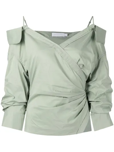 Jonathan Simkhai Elizabeth Off-the-shoulder Poplin Shirt In Grün