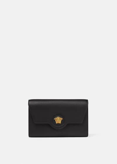 Versace La Medusa Crossbody Bag In Black+gold