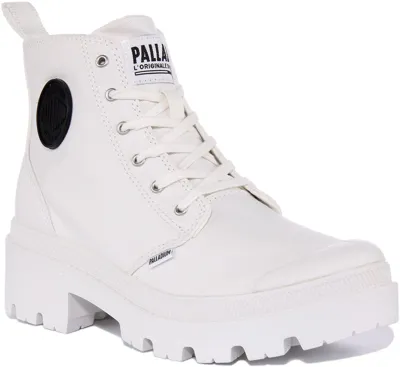 Pre-owned Palladium Pallabase Twill Damen Seitenreissverschluss Schnür Stiefel Weiss Uk Size