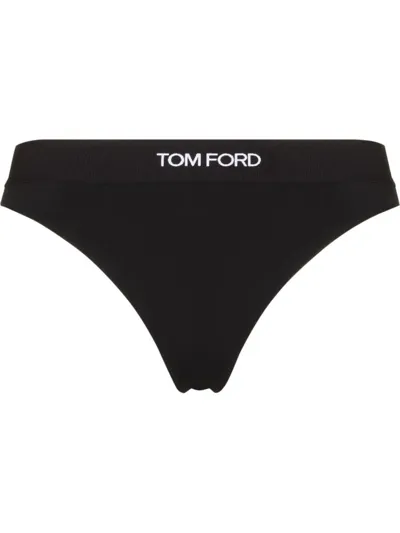 Tom Ford Logo Modal Jersey Thong In Black