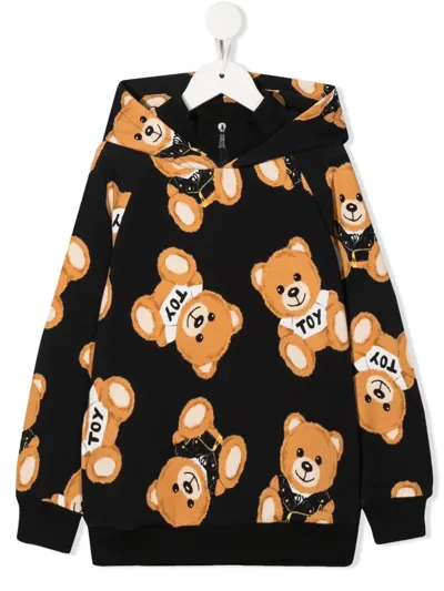 Moschino Kids' Teddy Bear-print Half-zip Hoodie In Nero