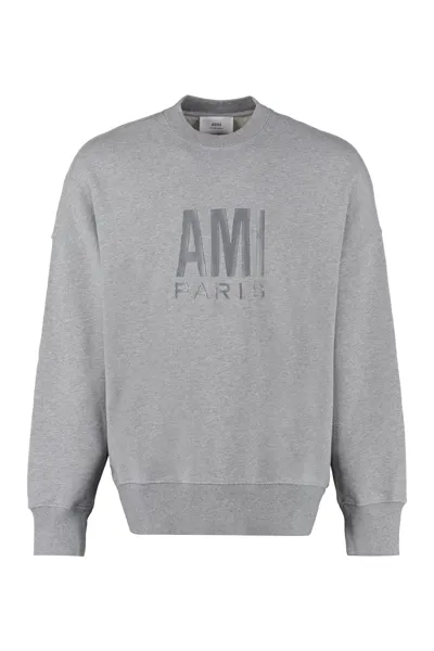 Ami Alexandre Mattiussi Embroidered Logo Crew-neck Sweatshirt In Grey