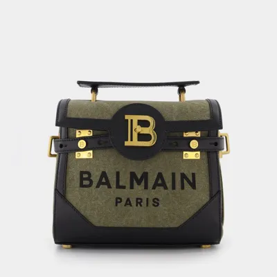 Balmain Bbuzz 23 Logo Canvas Satchel Bag In Khaki