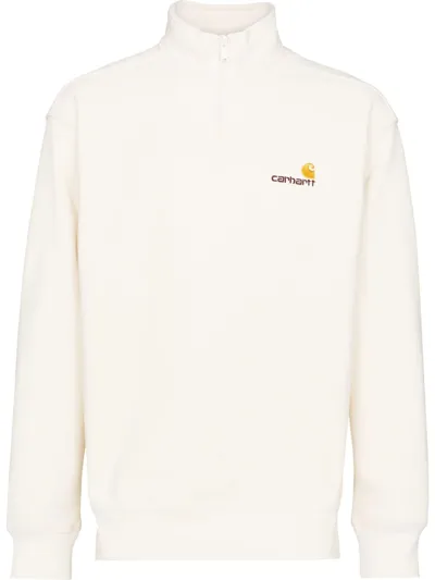 Carhartt White American Script Half-zip Sweatshirt In Natural