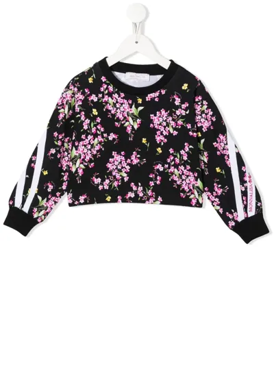 Monnalisa Floral Print Cropped Sweatshirt In Black