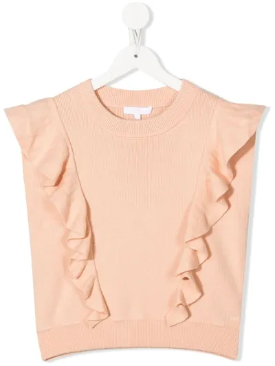 Chloé Kids Pink Knitted Gilet With Ruffles