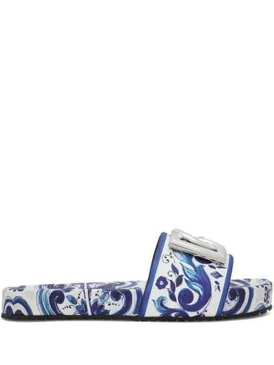 Dolce & Gabbana Majolica-print Slides In Blue