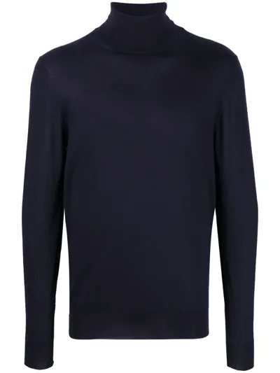 Fedeli Man Navy Blue Turtleneck Cashmere And Silk Pullover