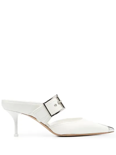 Alexander Mcqueen Punk Sandal With Buckle In Ivory/silver