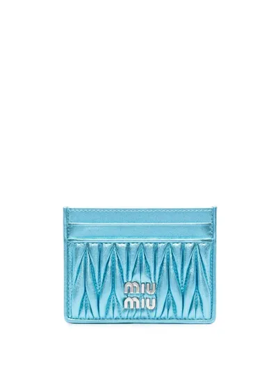 Miu Miu Matelassé-effect Logo Wallet In Blue