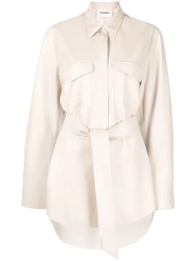 Nanushka Vegan-leather Belted Oversize Shirt In Neutrals