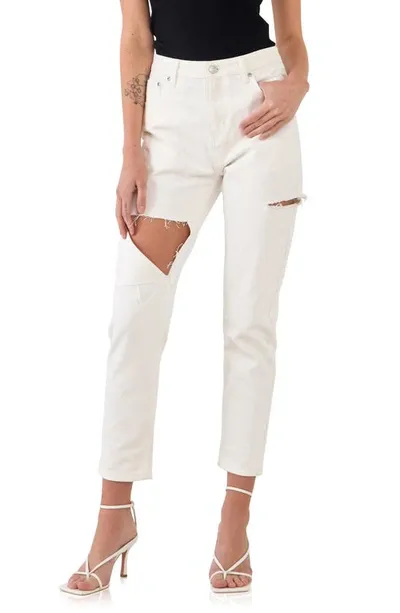 Grey Lab Ripped High Waist Slim Straight Leg Jeans In White