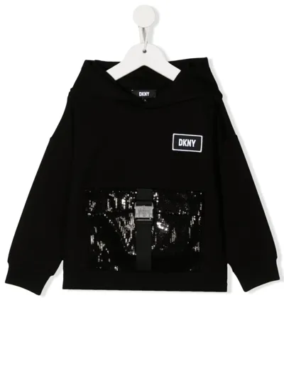 Dkny Kids' Sequin-embellished Long-sleeved Hoodie In Schwarz