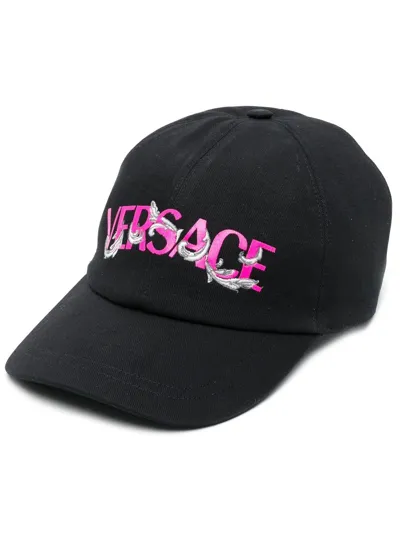 Versace Logo-print Detail Baseball Cap In Black