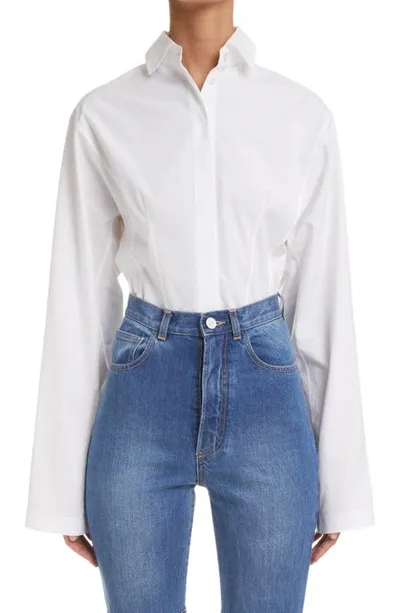 Alaïa Corset Inspired Cotton Poplin Button-up Shirt In Blanc