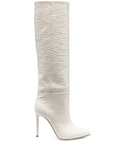 Paris Texas 105mm Crocodile-effect Knee-high Boots In White