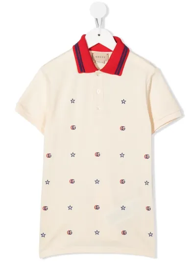 Gucci Double G-embroidered Polo Shirt In Neutrals