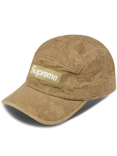 Supreme Fat Tip Jacquard Denim Camp Cap In Green