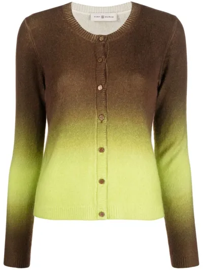 Tory Burch Gradient-effect Cashmere Cardigan In Brown Dawn