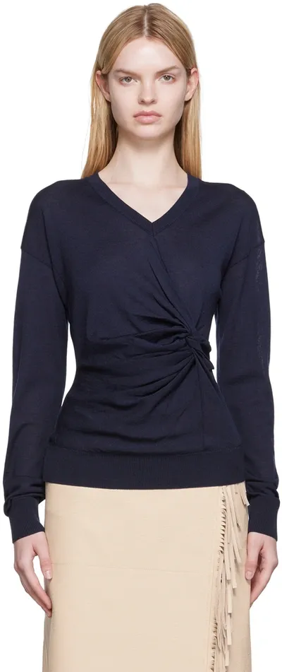 Stella Mccartney Navy Wool Knot Sweater In Blue