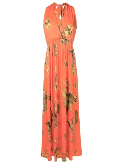 Lygia & Nanny Floral-print Halterneck Dress In Orange