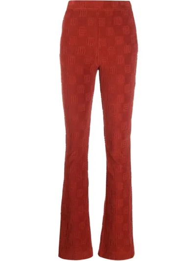 Ambush High-waisted Flared Trousers In Rust Brown Velvet With Monogram Motif