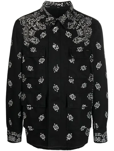 Amiri Black Paisley Bandana Print Canvas Shirt In Black&white