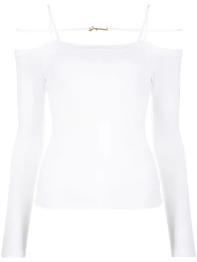 Jacquemus Sierra White Long-sleeve Top With Logo Detail In Jersey Woman