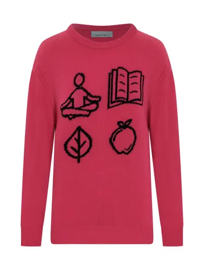 Alberta Ferretti Graphic Intarsia Crewneck Sweater In Pink