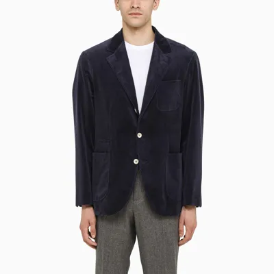 Brunello Cucinelli Blue Velvet Single-breasted Jacket