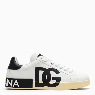 Dolce & Gabbana White And Black Portofino Sneakers With Dg Logo