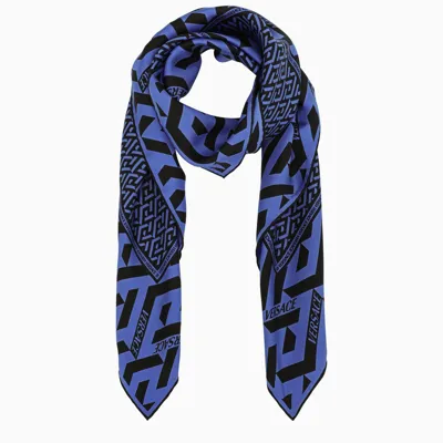 Versace Black And Royal Blue La Greca Scarf