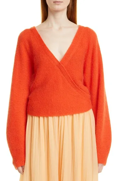 Vince Wrap-front Wool-blend Sweater In Burnt Coral