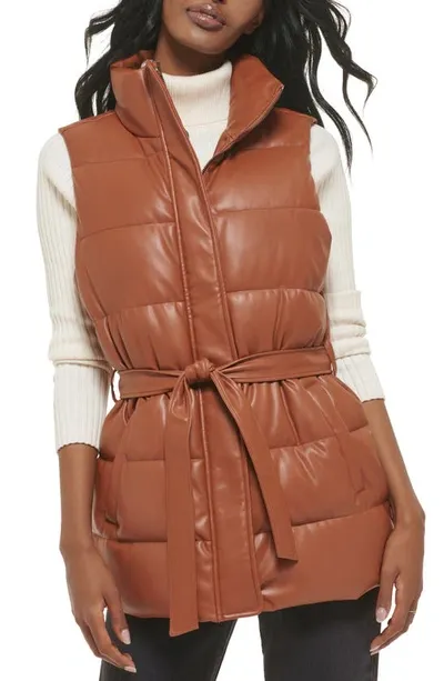 Levi's Trendy Plus Size Faux-leather Puffer Vest In Camel