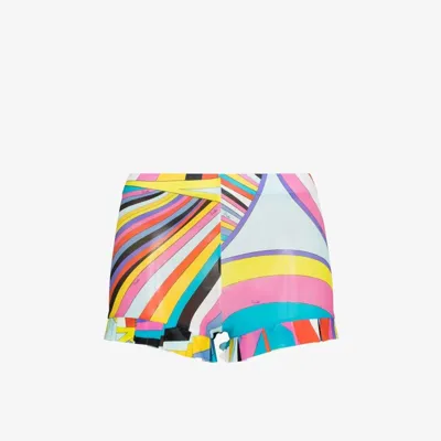 Emilio Pucci Iride-print Ruffle Hem Short Shorts In Yellow