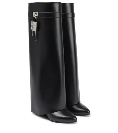 Givenchy Shark Lock Leather Knee-high Boots In Black