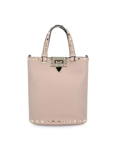 Valentino Garavani Rockstud Logo Detailed Tote Bag In Pink