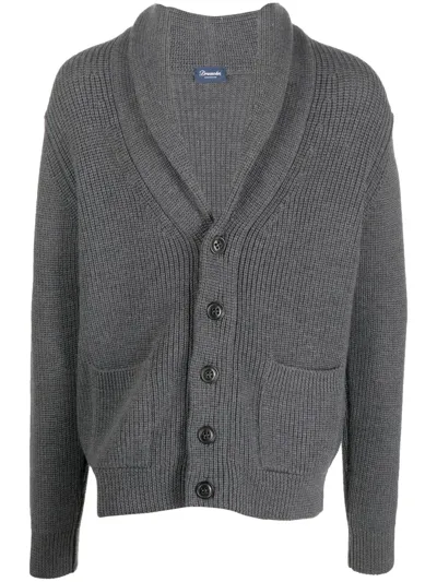 Drumohr Knitted Merino Wool Cardigan In Grey