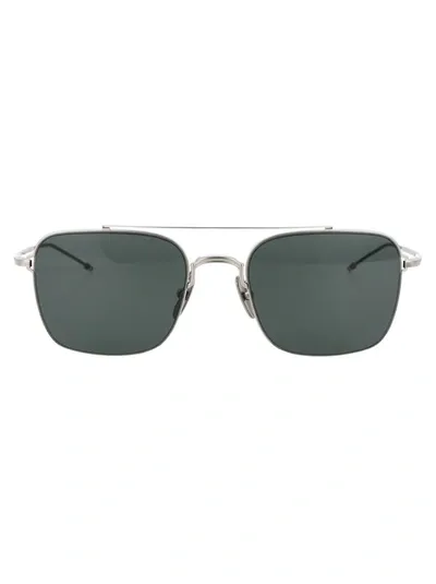 Thom Browne Tb-120 Sunglasses In 01 Silver - Black Iron W/ Grey