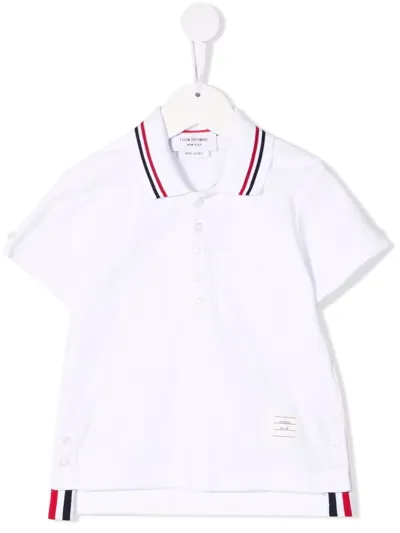 Thom Browne Kids' Short Sleeve Cotton Polo Shirt In White