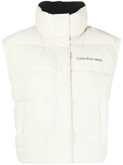 Calvin Klein Jeans Est.1978 Logo-print Cropped Padded Gilet In Neutrals