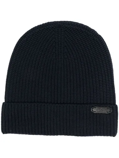 Brioni Logo-appliquéd Cashmere And Silk-blend Bouclé Beanie In Brown