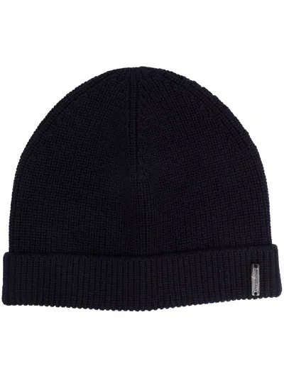 Corneliani Ribbed Virgin-wool Beanie In Blue