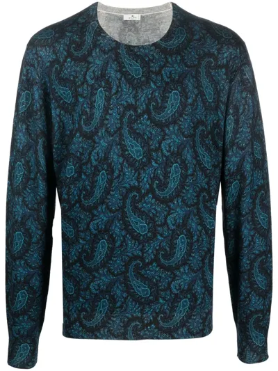 Etro Paisley-print Pullover Sweater In Blau